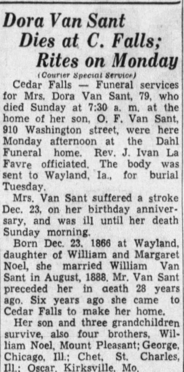 Ladora A (Noel) Van Sant obit